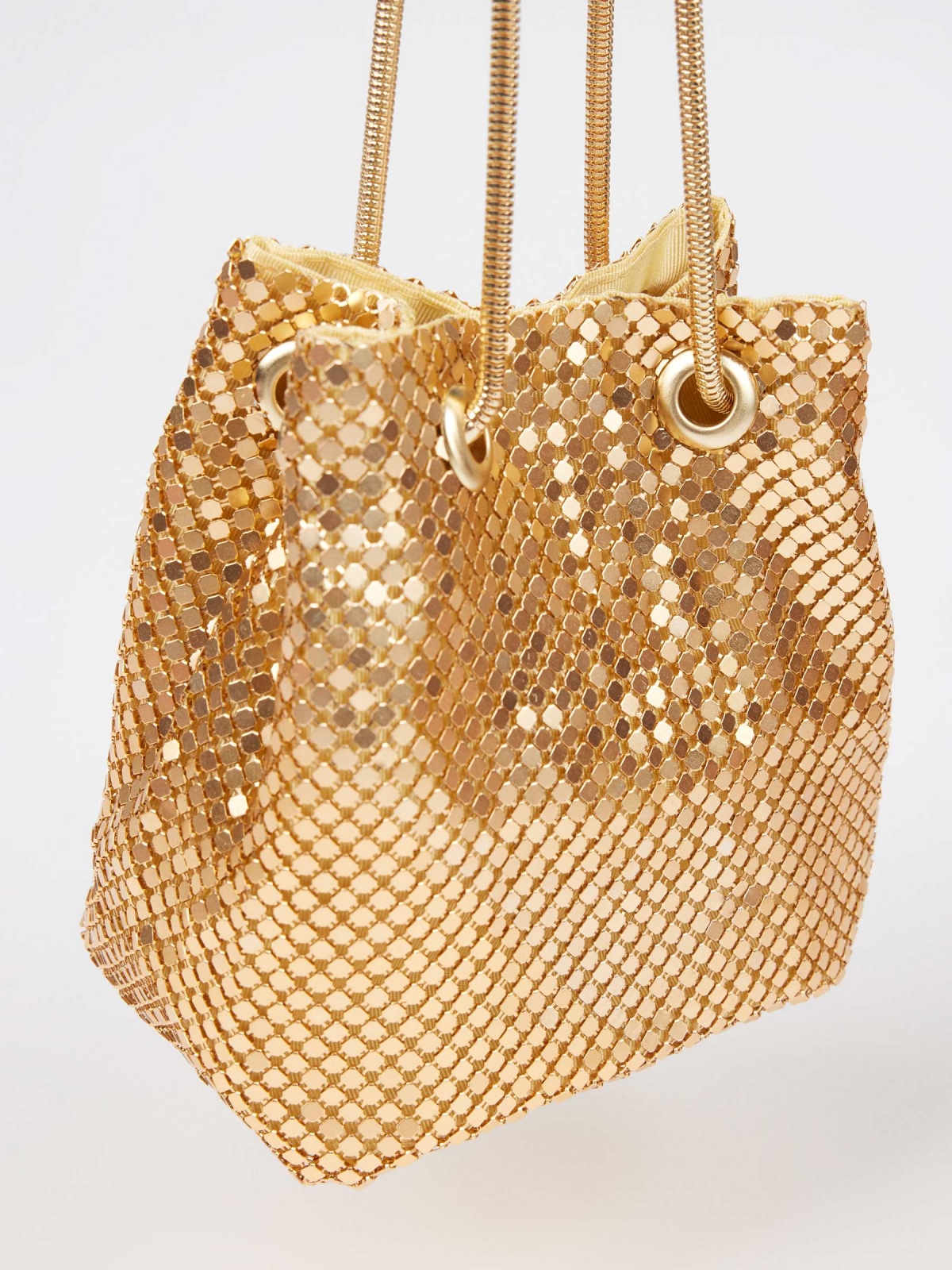 Metallic bucket bag golden back view