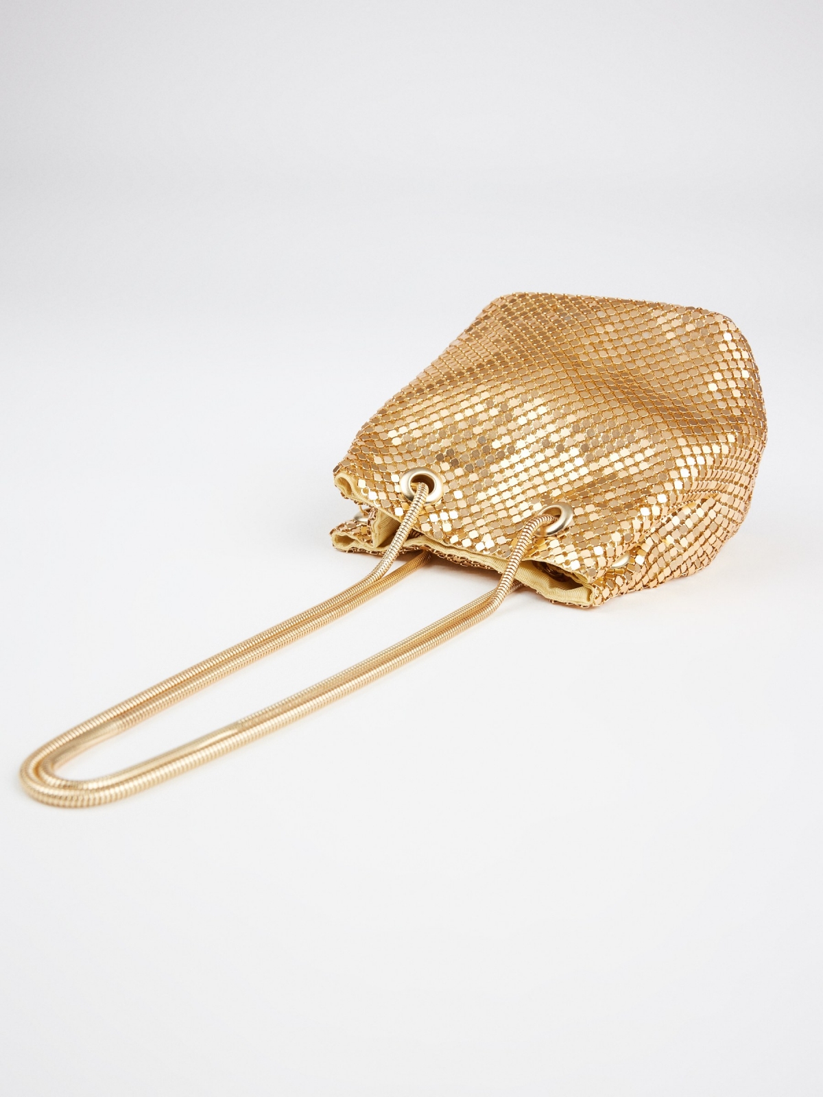 Metallic bucket bag golden 45º side view