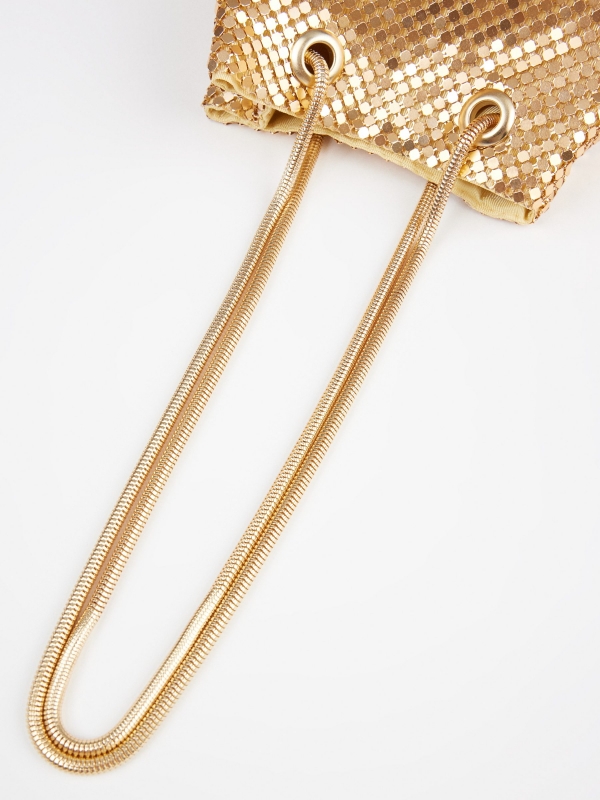 Metallic bucket bag golden detail view