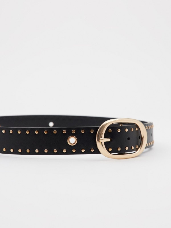 Black belt with golden studs black buckle