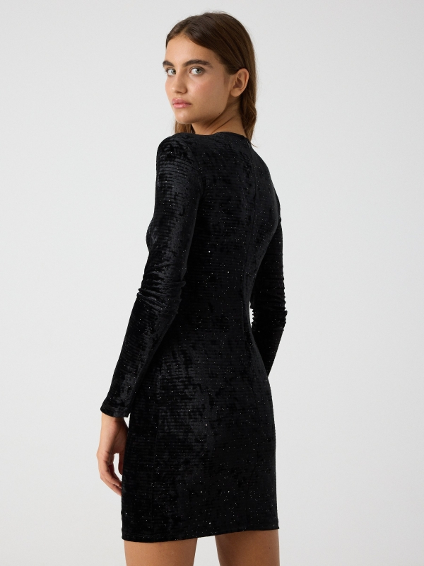 Shiny cut out velvet dress black middle back view