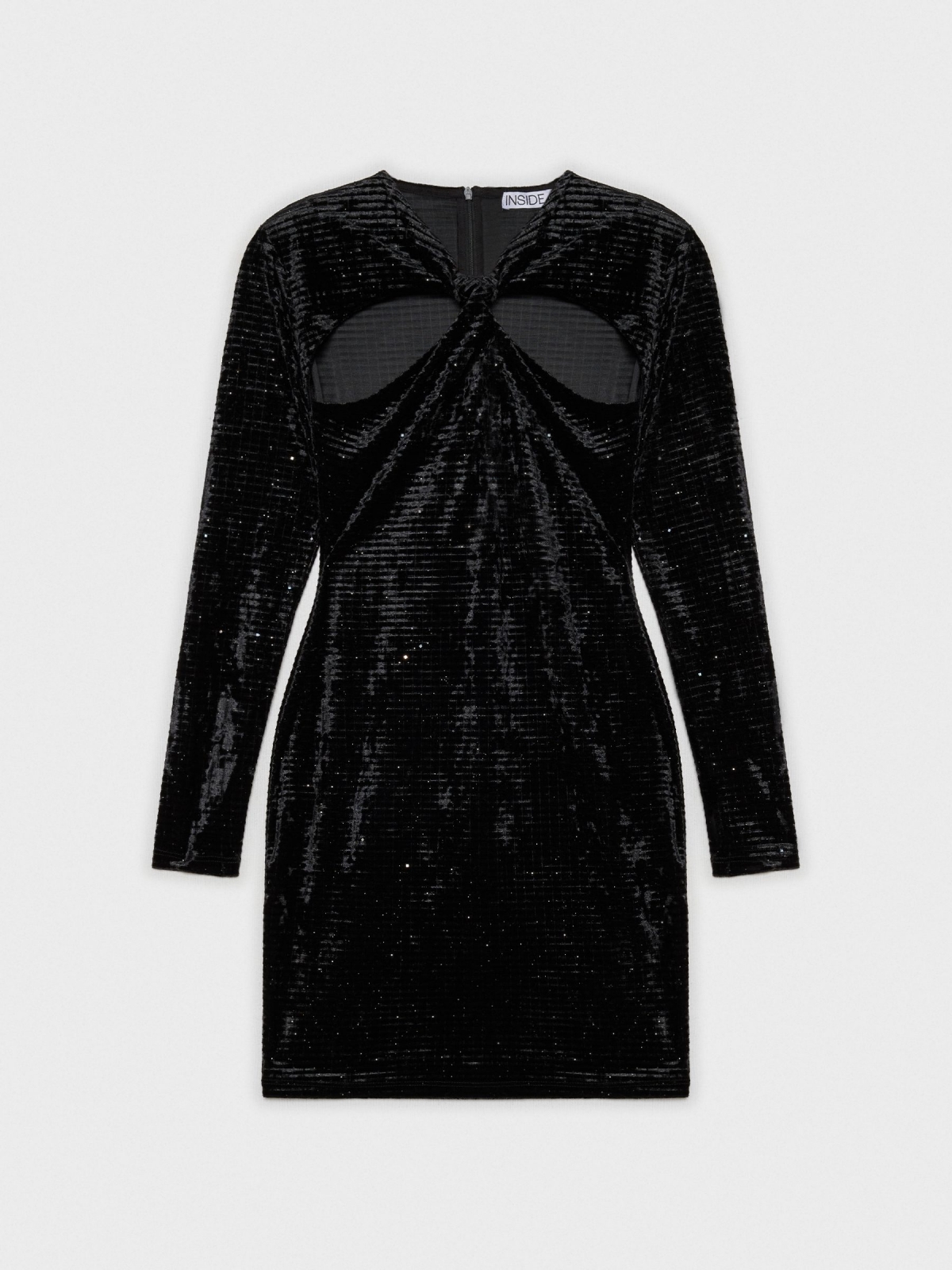  Shiny cut out velvet dress black