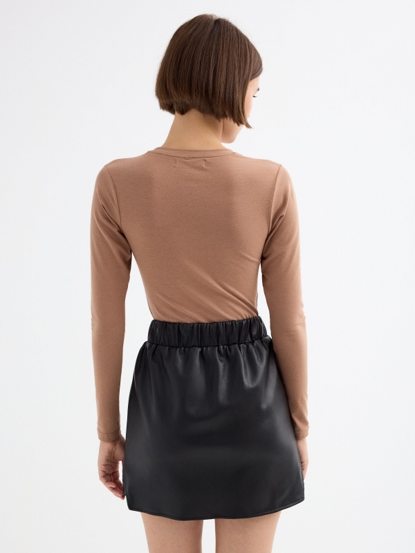 Basic long-sleeve bodysuit light brown middle back view