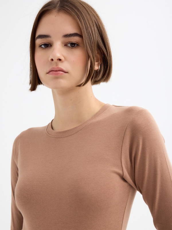  Basic long-sleeve bodysuit light brown