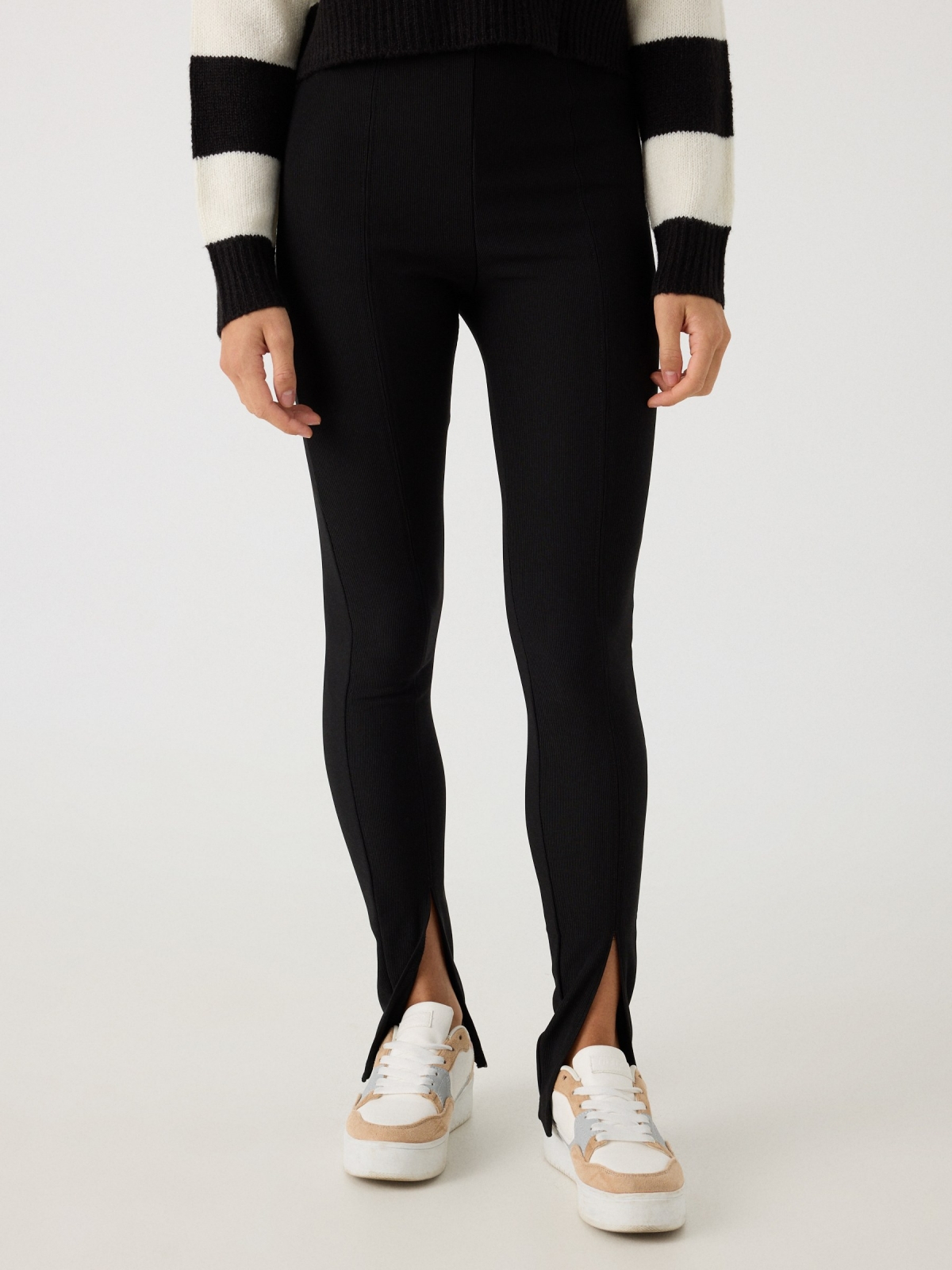 High waisted ottoman leggings black middle front view