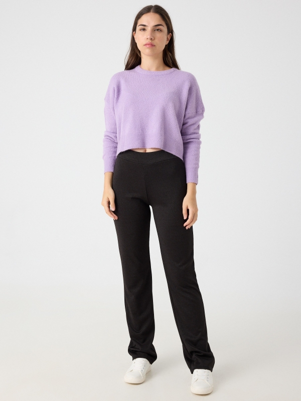 Elastic waist dress pants black front view