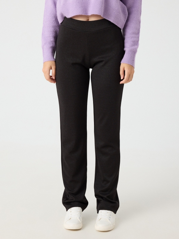 Elastic waist dress pants black middle front view