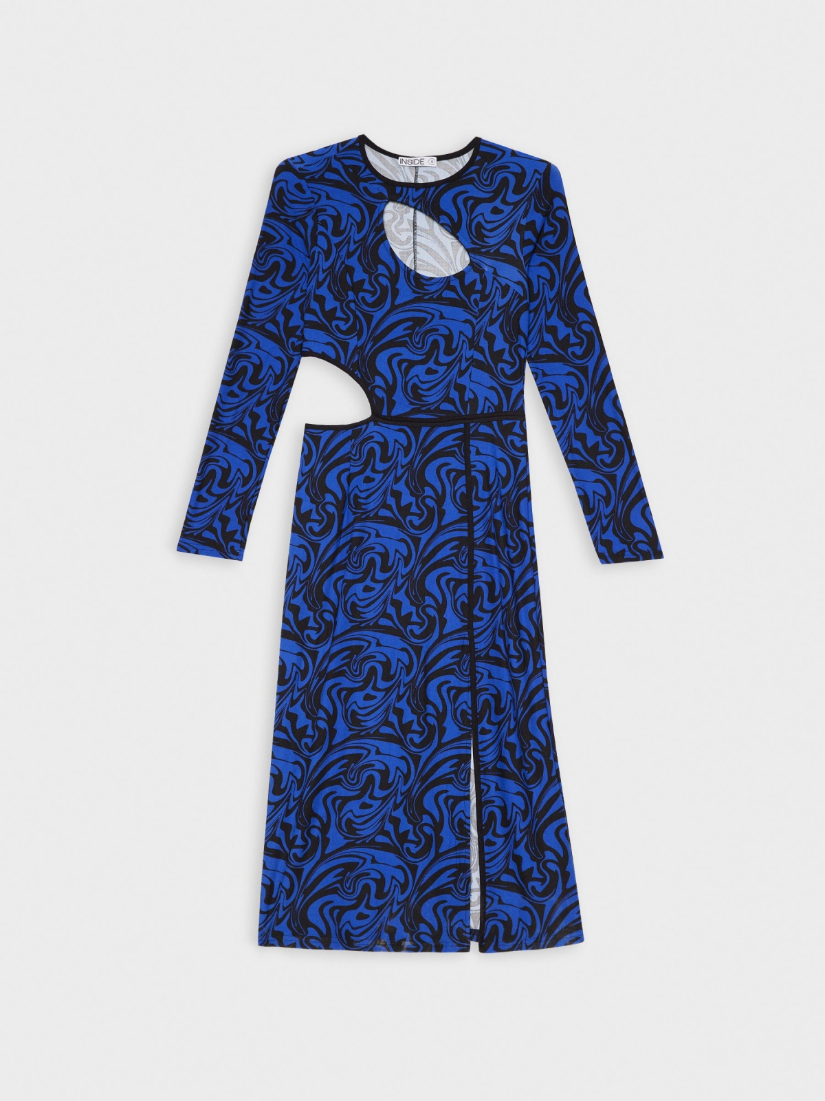  Psychedelic print cut out midi dress dark blue