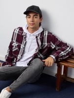 %Pto% Camisa xadrez com bolsos de aba granada