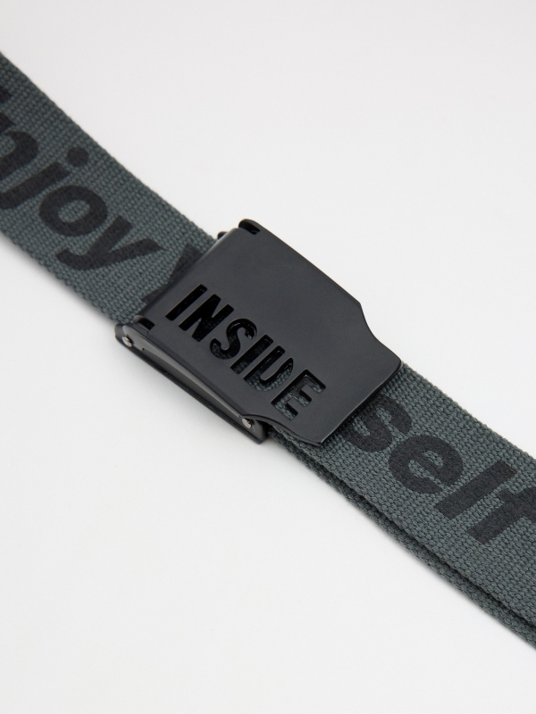 Engraved metal buckle canvas belt dark grey