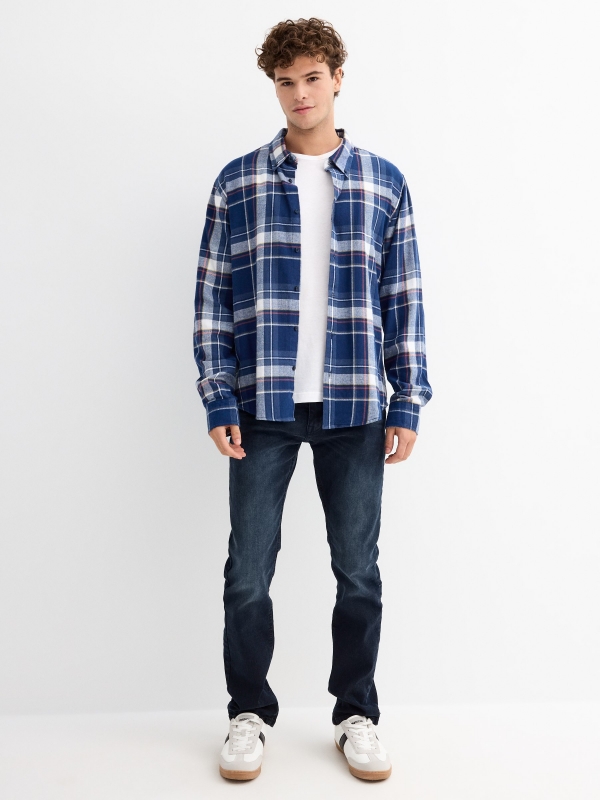 Plaid flannel shirt blue general front view