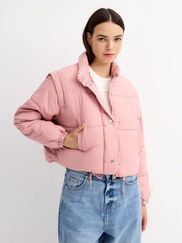 Padded cropped jacket pink middle front view