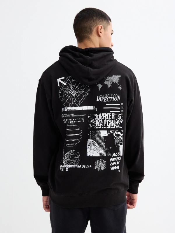 Black hoodie with pocket black middle back view