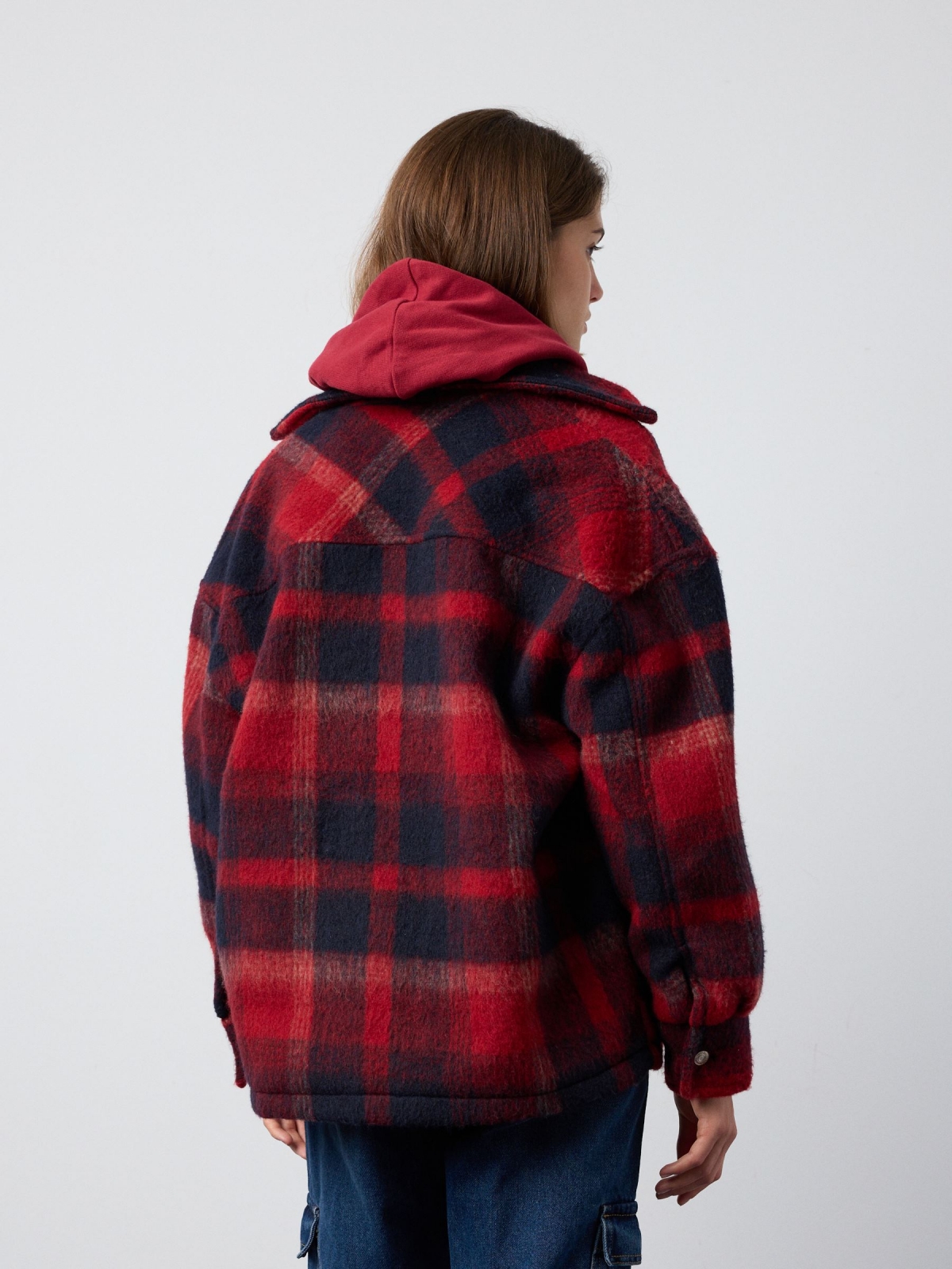 Check print jacket red middle back view