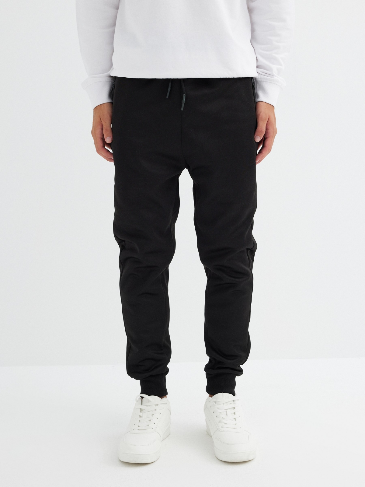 Acetate joggers black middle front view