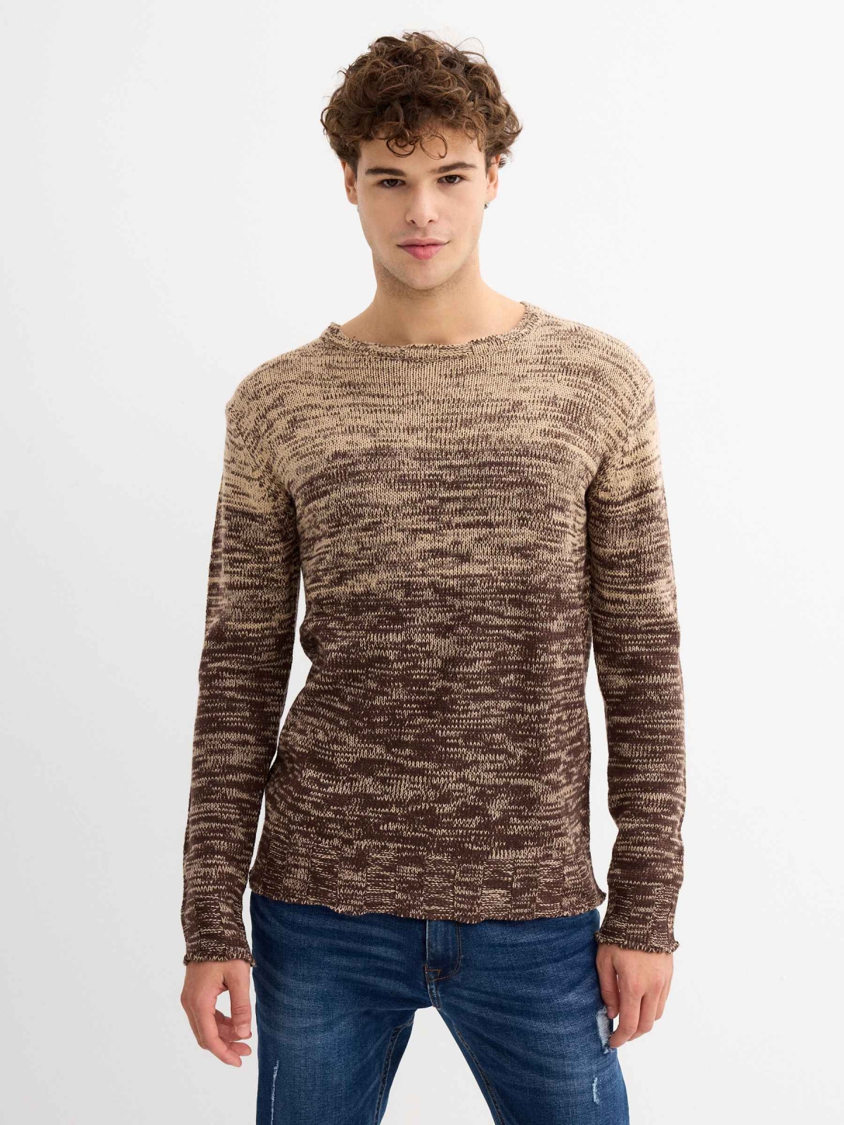 Combined marbled sweater brown middle front view