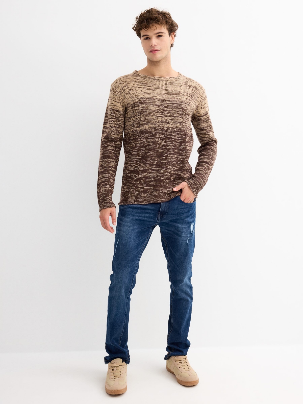 Combined marbled sweater brown general front view