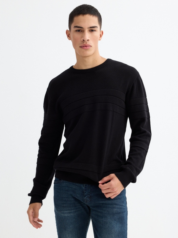 Basic striped texture sweater black middle front view