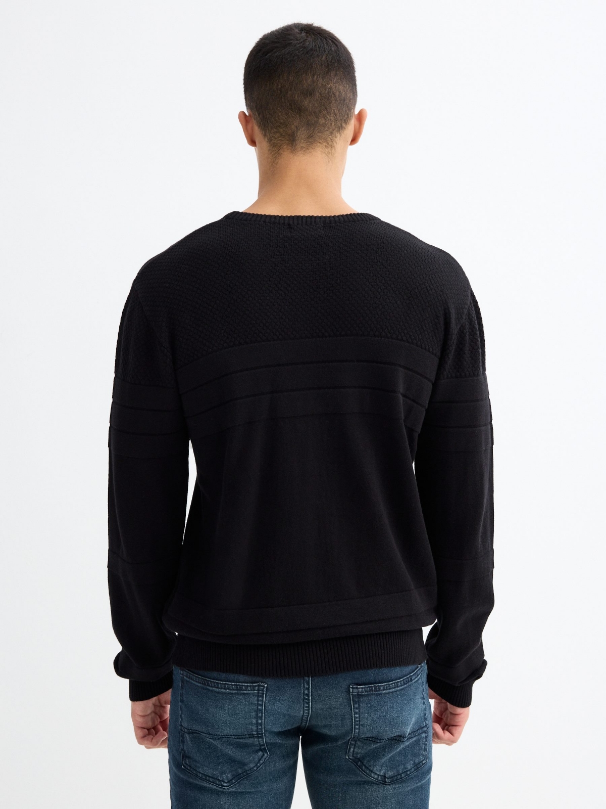 Basic striped texture sweater black middle back view