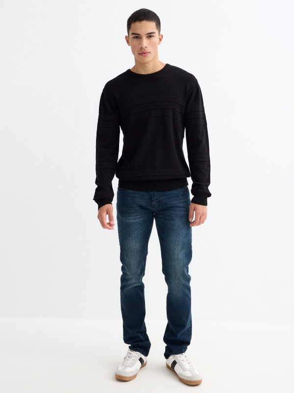 Basic striped texture sweater black general front view