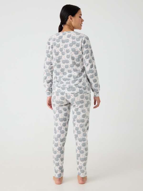 Printed fleece pajamas white middle back view