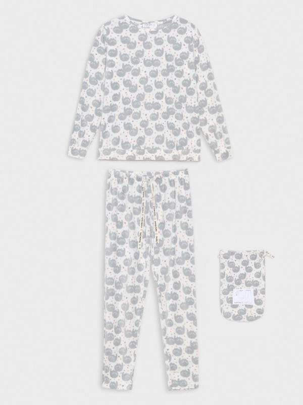 Printed fleece pajamas white