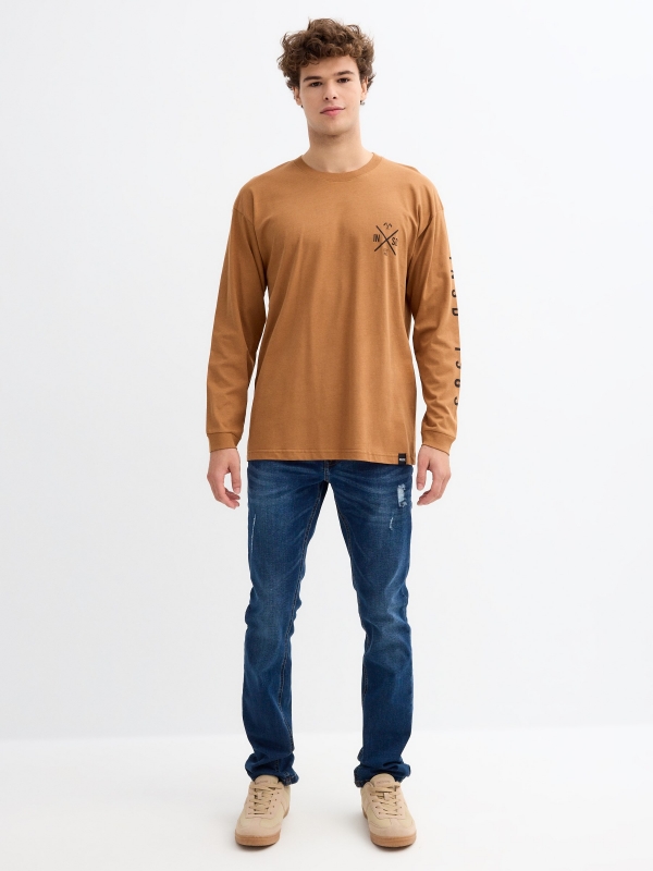 T-shirt estampada com punhos canela vista geral frontal