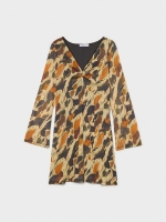%Pto% Vestido de tule estampado com decote em V areia vista frontal
