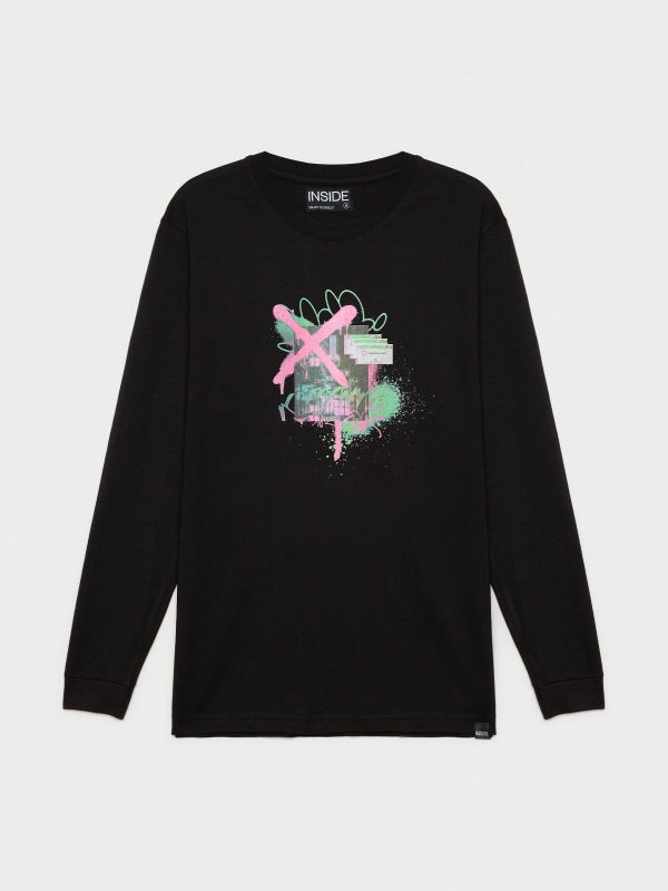  Graffiti print t-shirt black front view
