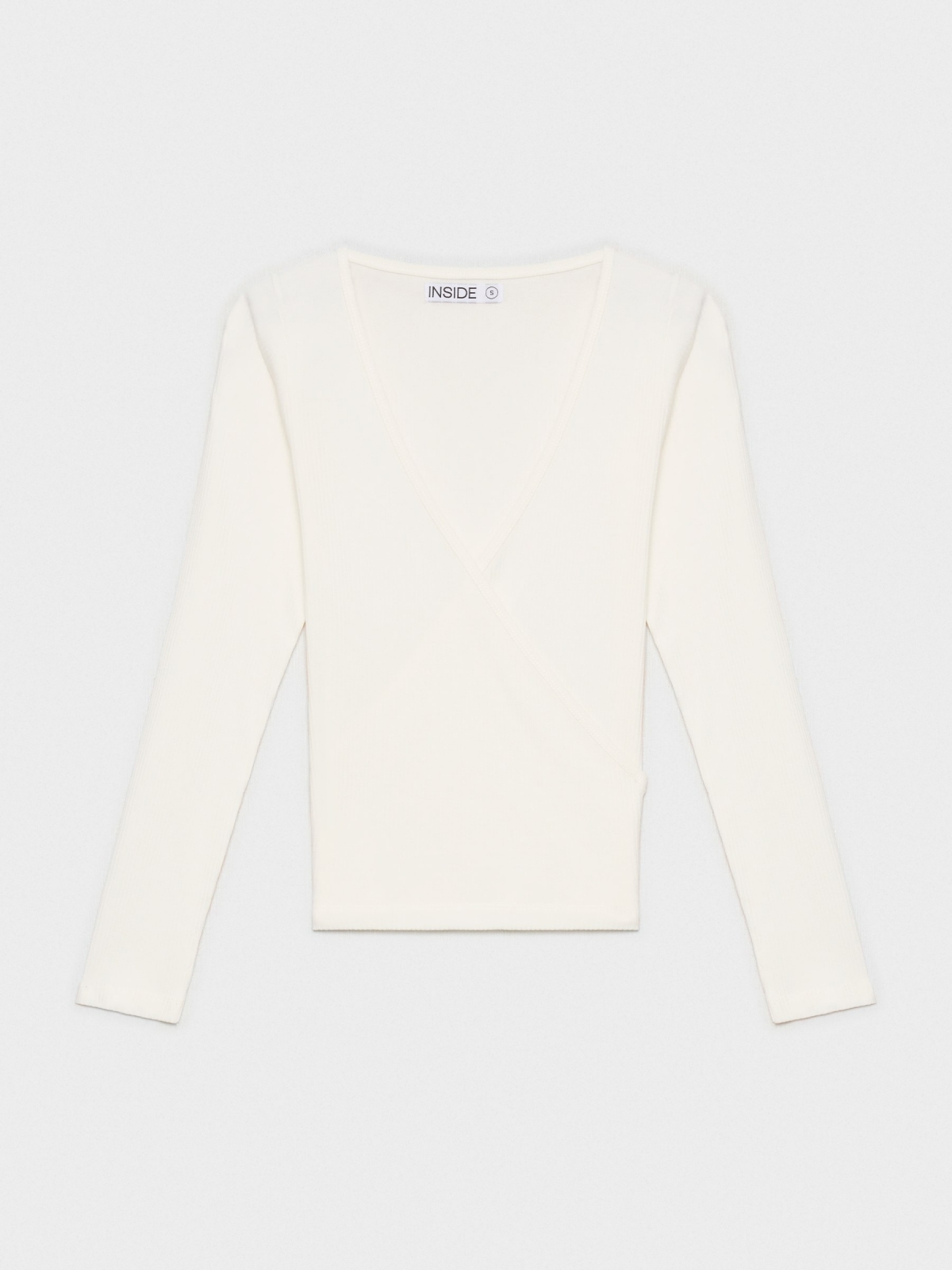 %Pto% T-shirt com decote em cruz bege vista frontal