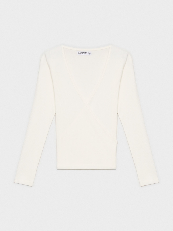  T-shirt com decote em cruz bege vista frontal