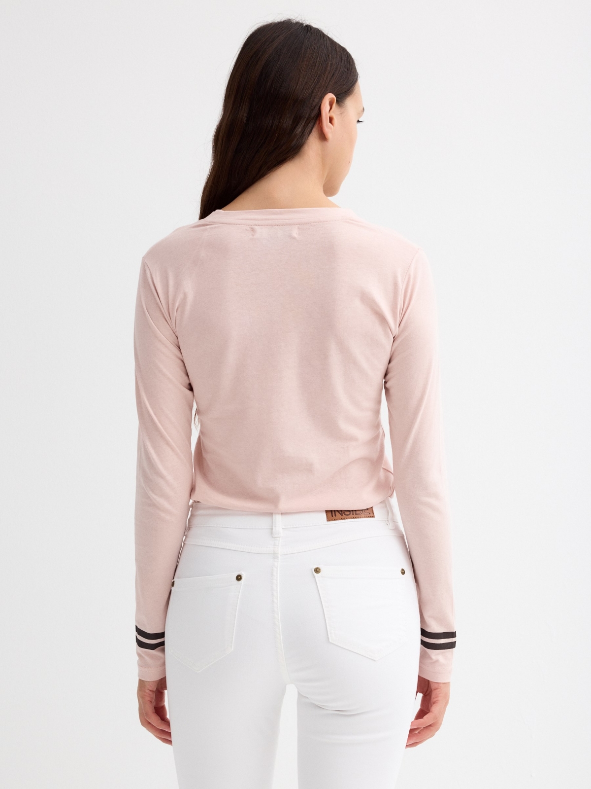 Long sleeve message t-shirt light pink middle back view