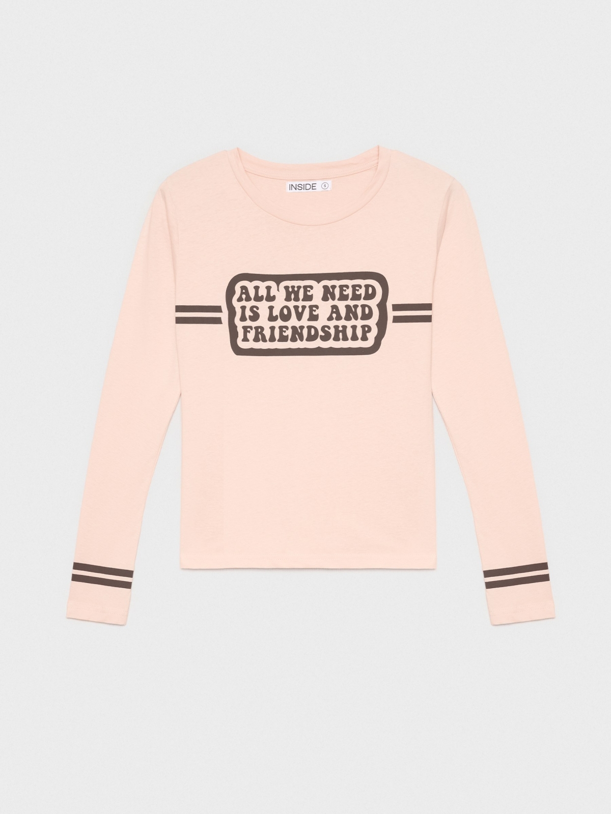  Long sleeve message t-shirt light pink front view