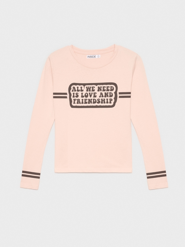  Long sleeve message t-shirt light pink front view