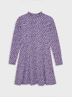 %Pto% Perkins neck polka dot print dress lilac front view