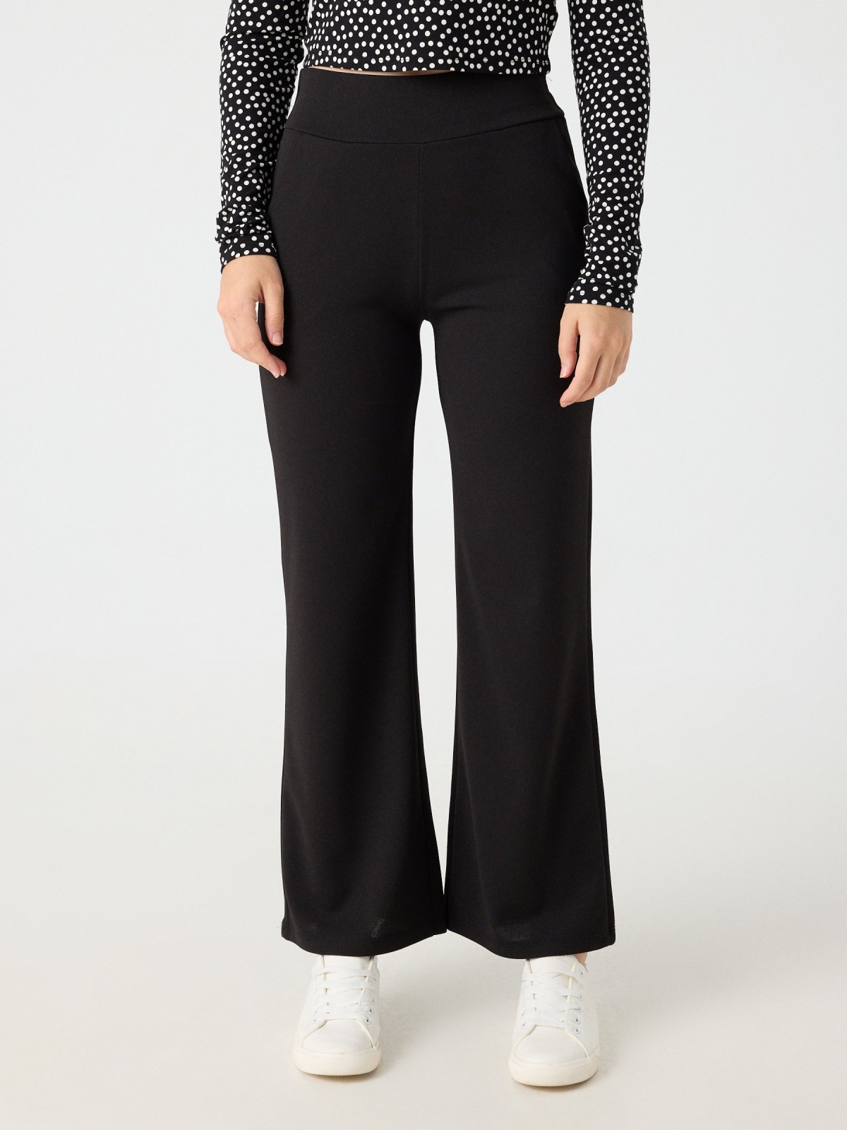 Black wide leg pants black middle front view