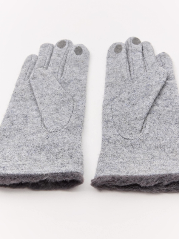 Grey fur lined gloves grey aerial view