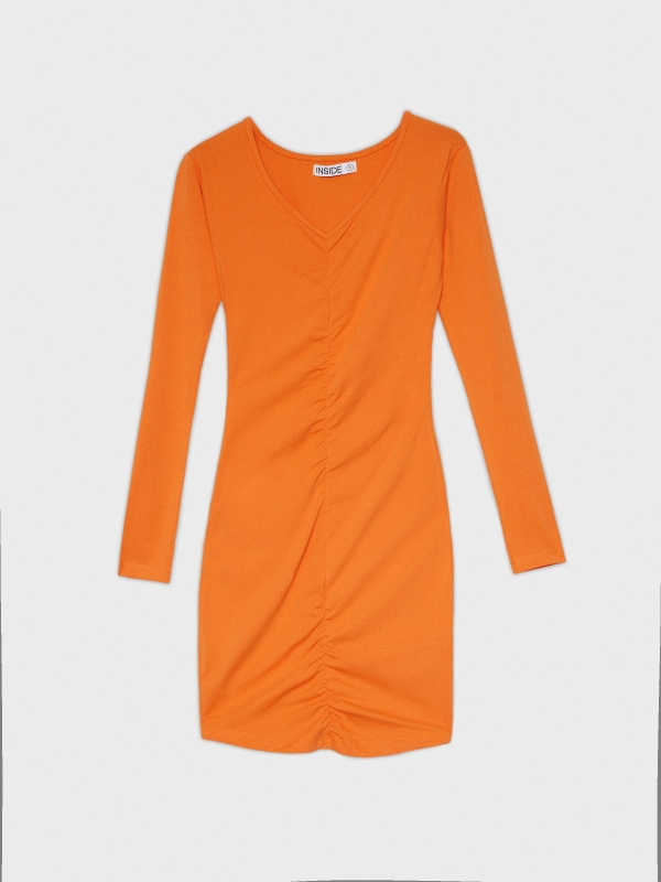  Orange mini dress with ruffles orange front view