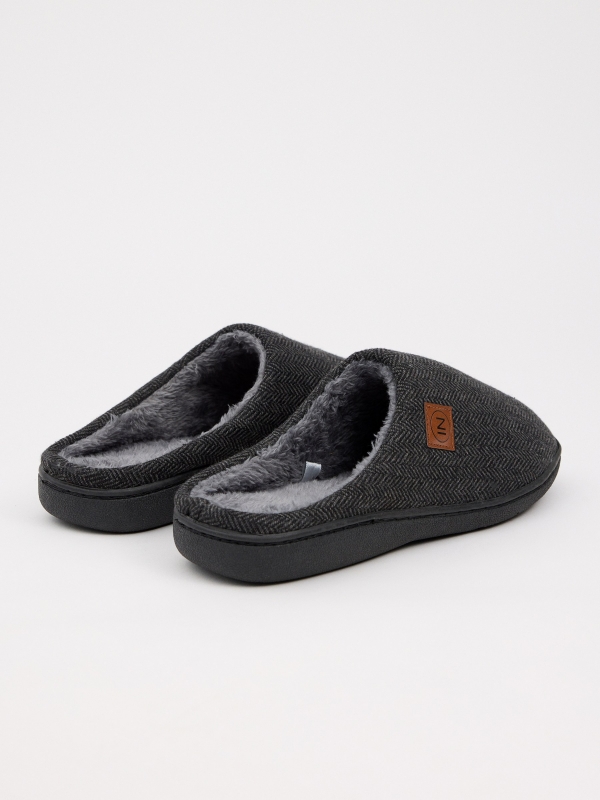 Fur lined home slippers dark grey front view