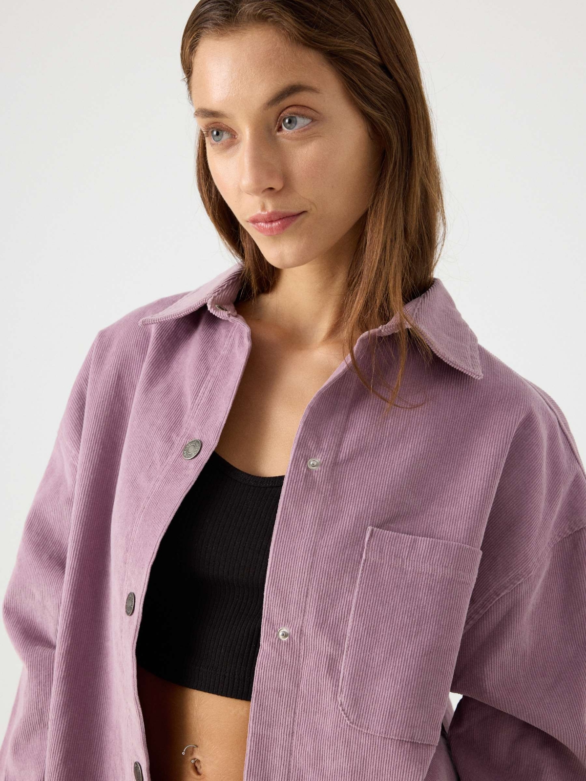 Lilac corduroy overshirt lilac detail view