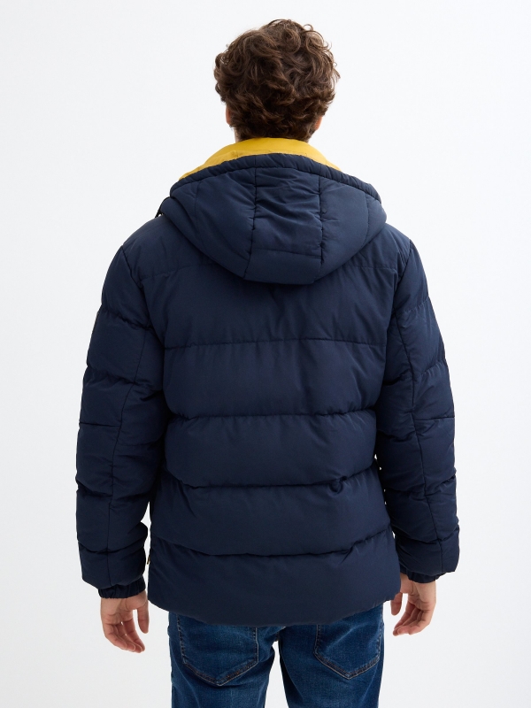 Contrast padded jacket navy middle back view