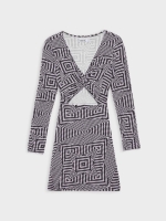 %Pto% Vestido cut out com estampa óptico lilás