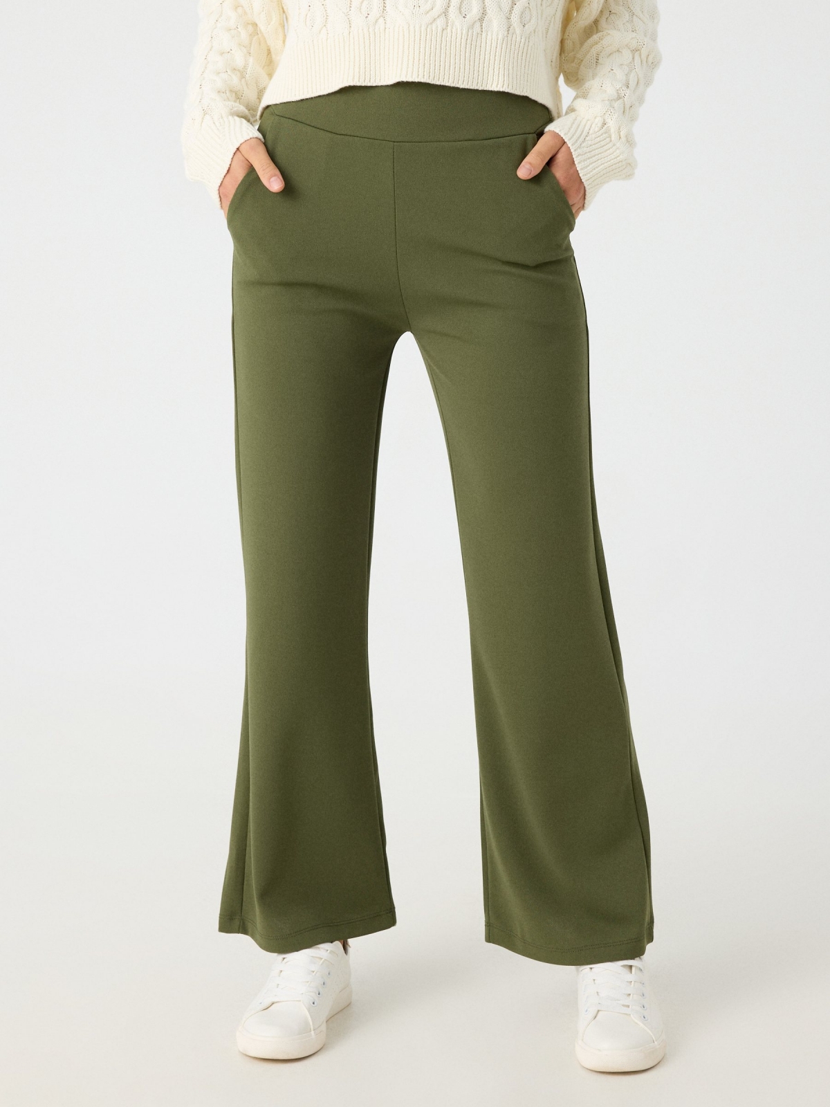 Black wide leg pants khaki middle front view