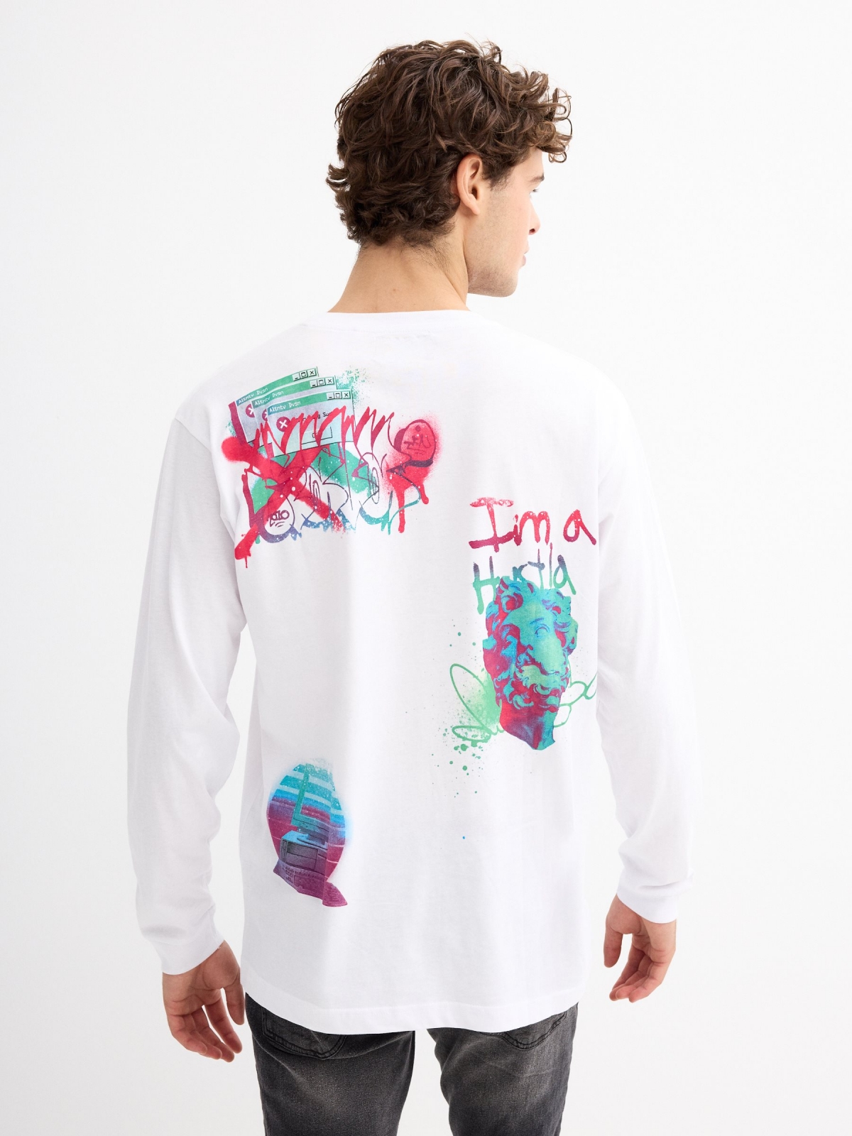 Camiseta print graffiti blanco vista media trasera