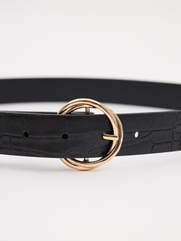 Snake embossed leather effect belt black buckle