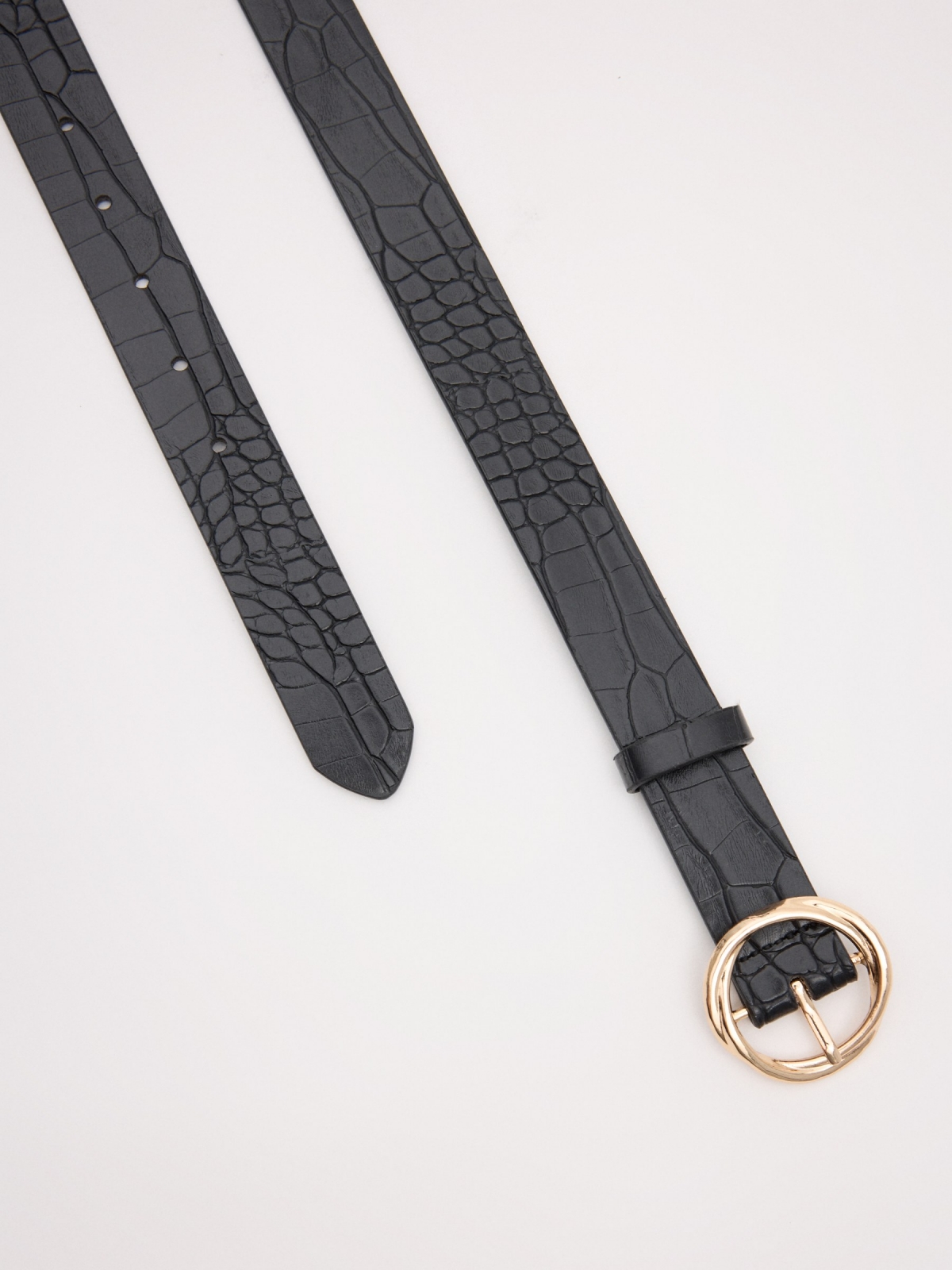 Snake embossed leather effect belt black detail view