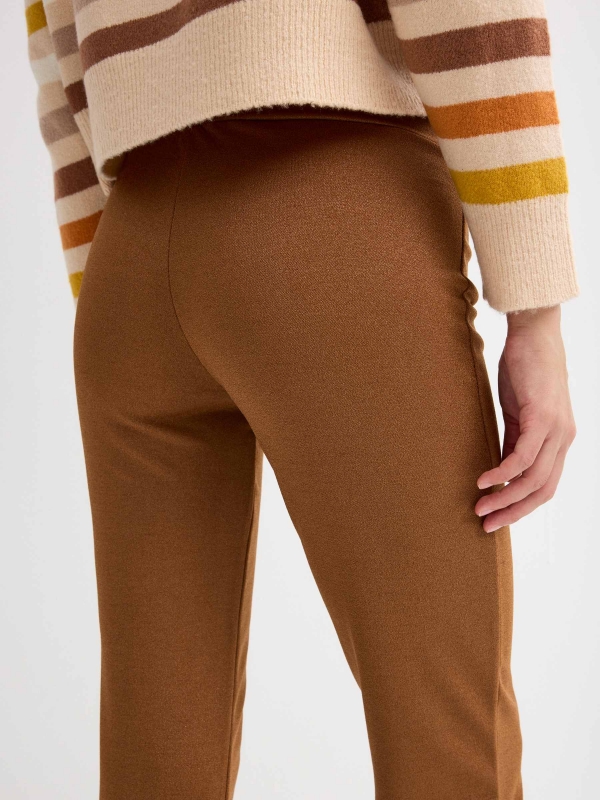 Elastic waist dress pants brown detail view