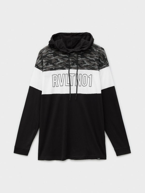  Camouflage hooded t-shirt black front view