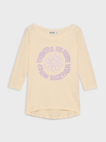 %Pto% T-shirt manga 3/4 com estampa de flor areia