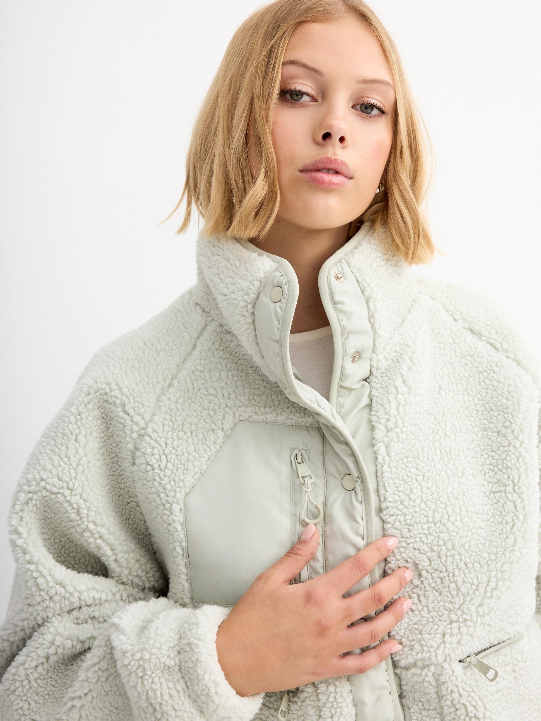 Sheepskin jacket light green middle front view